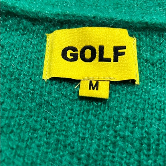 Golf Wang Green Mohair Blend Button Front Cardigan with Pockets and Chest Logo - Picture 4 of 6